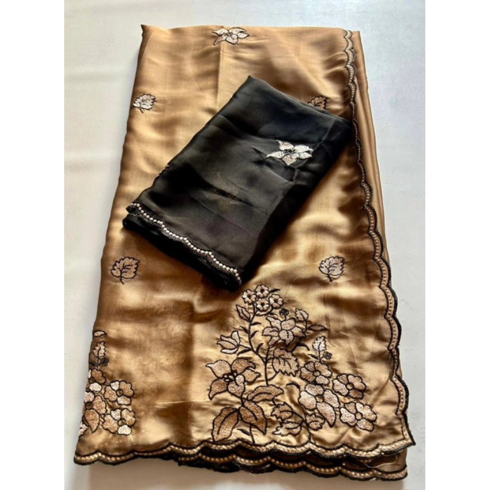 Women's Viscose Silk Embroidered Saree — Brown · 2692