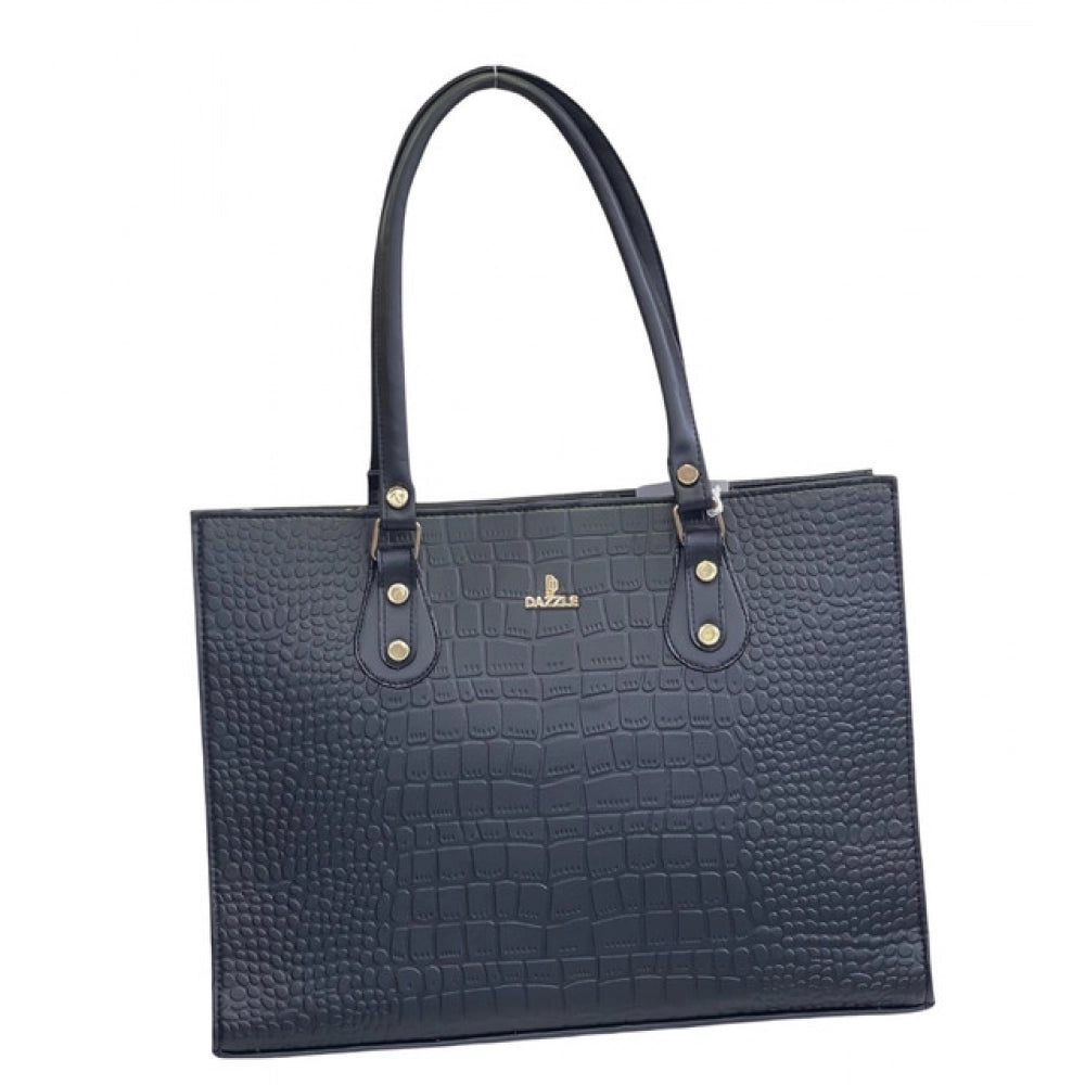 Women's Croco Shoulder Tote Bag — Black