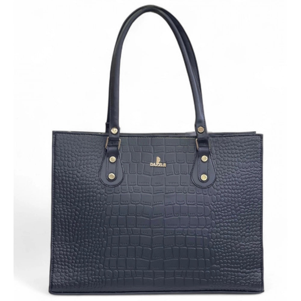 Women's Croco Shoulder Tote Bag — Black