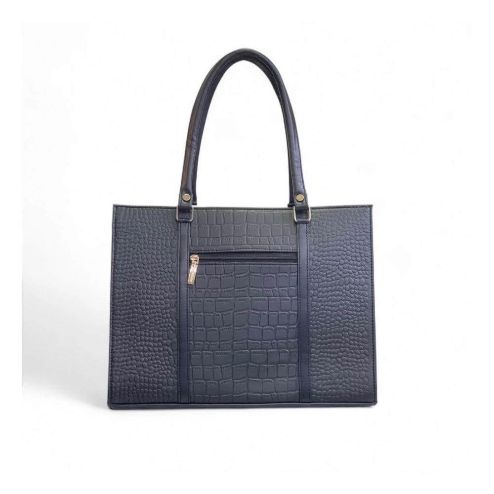 Women's Croco Shoulder Tote Bag — Black
