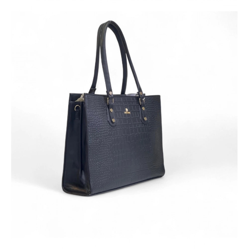 Women's Croco Shoulder Tote Bag — Black