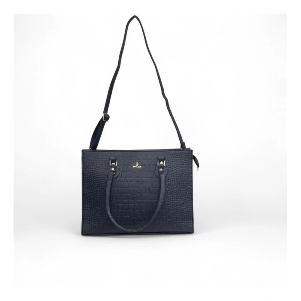 Women's Croco Shoulder Tote Bag — Black