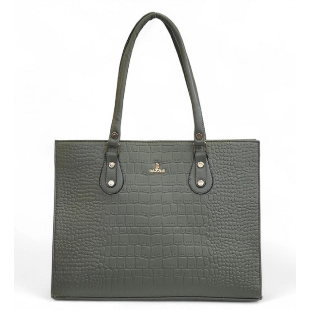 Women's Croco Shoulder Tote Bag — Green