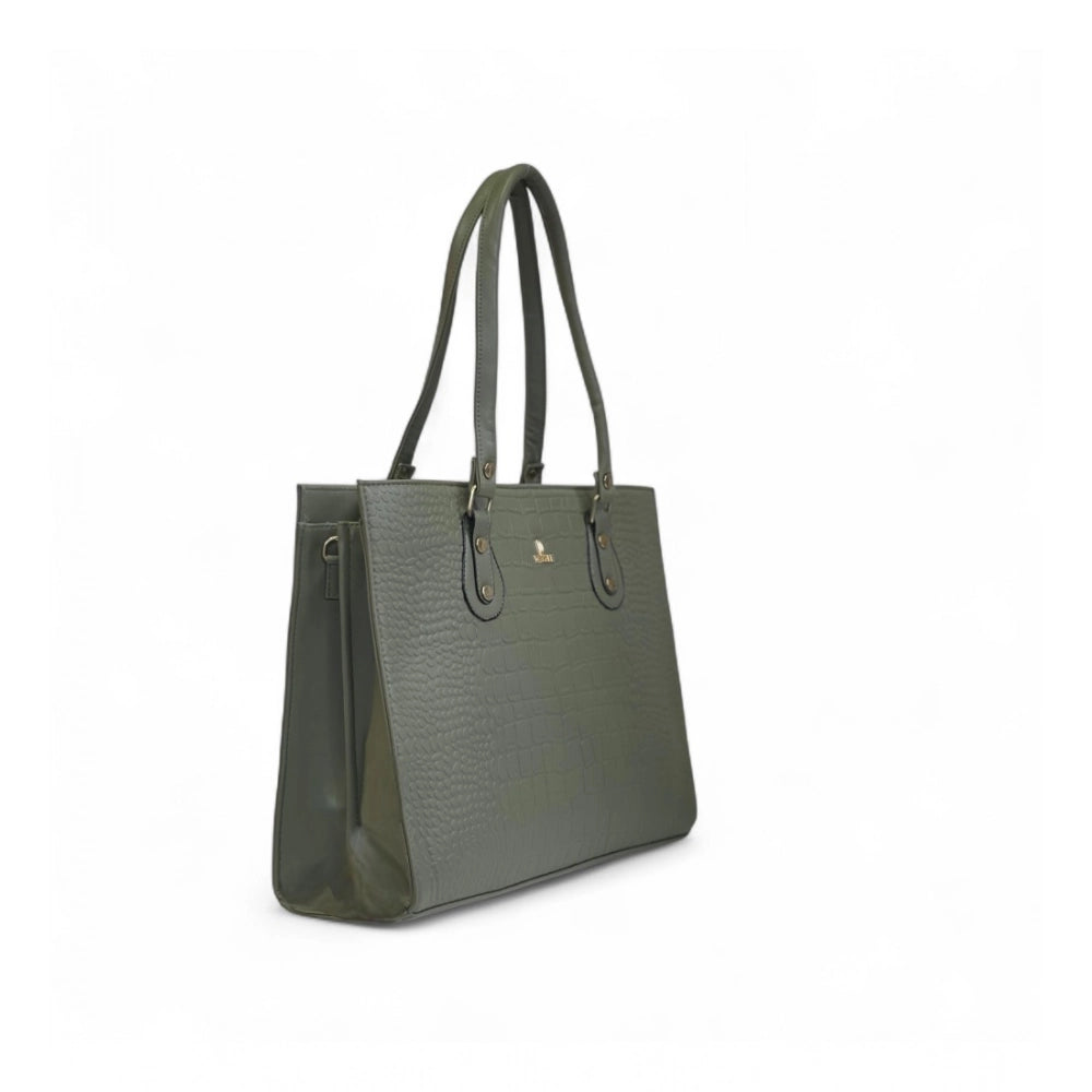 Women's Croco Shoulder Tote Bag — Green