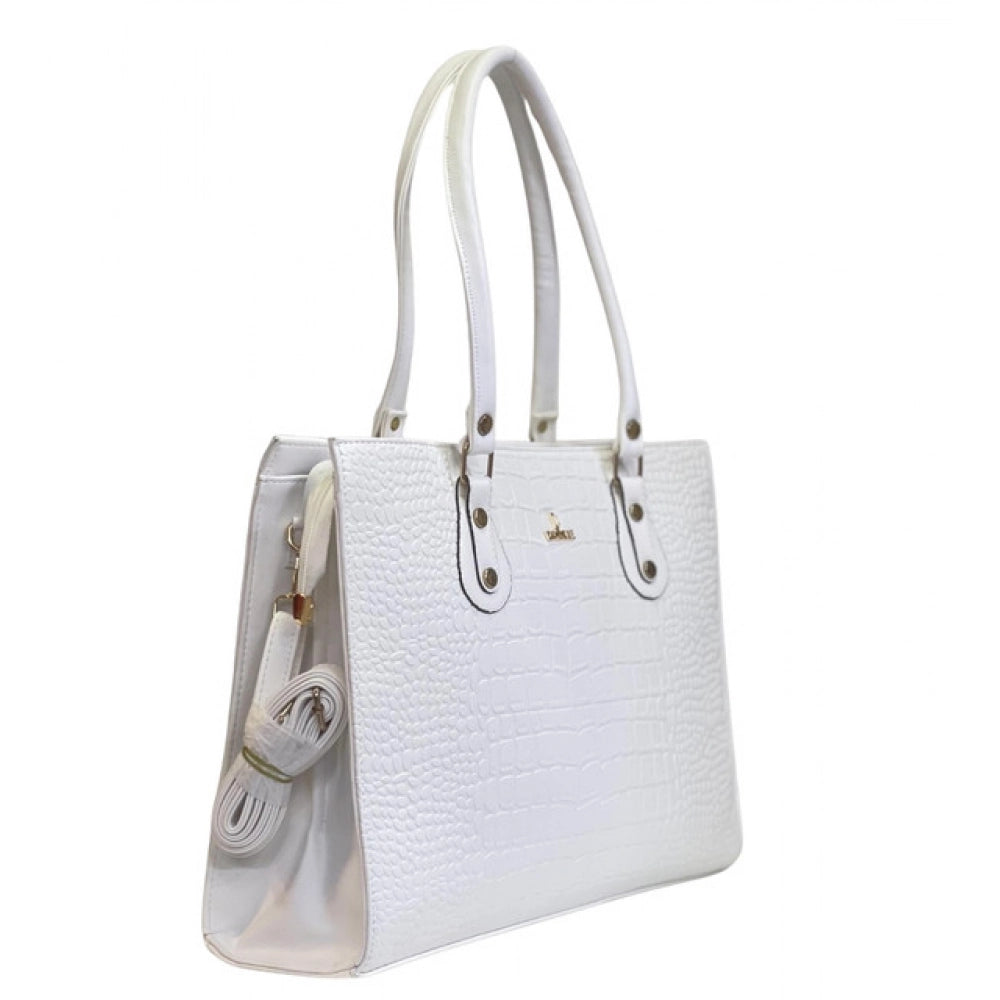 Women's Croco Shoulder Tote Bag — White
