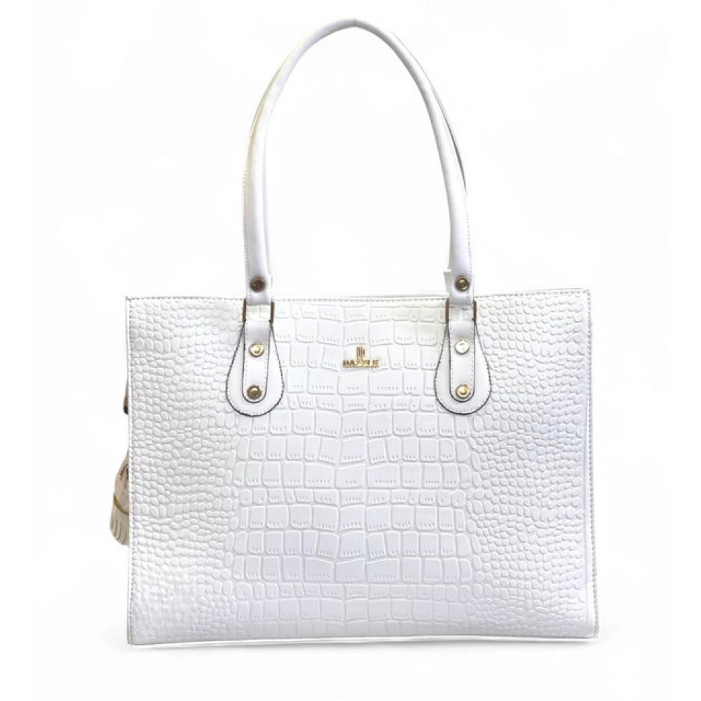 Women's Croco Shoulder Tote Bag — White