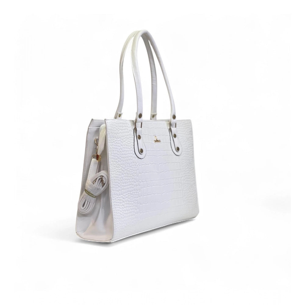 Women's Croco Shoulder Tote Bag — White