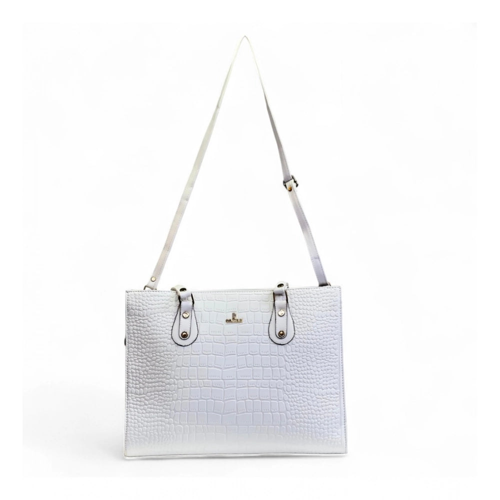 Women's Croco Shoulder Tote Bag — White