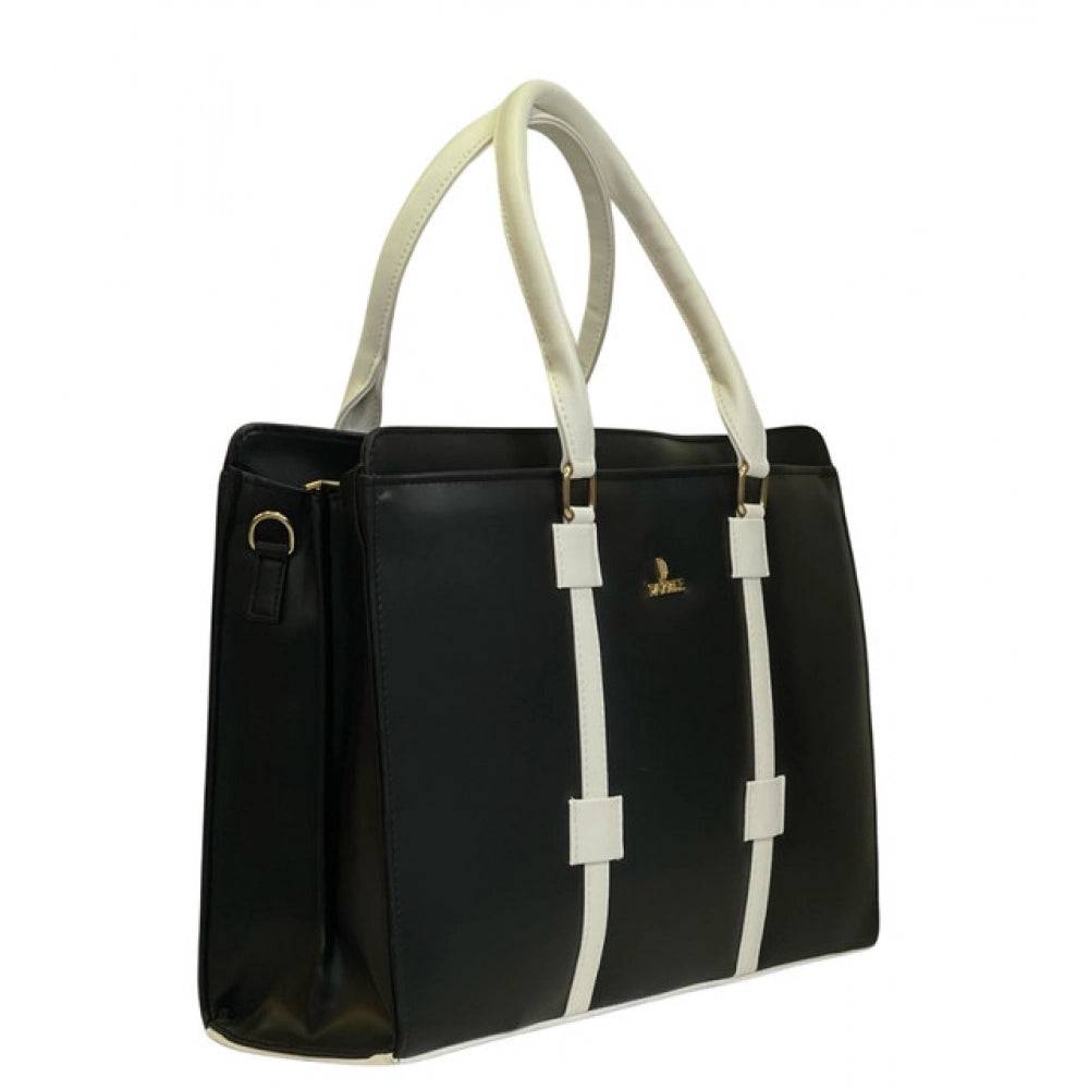 Women's Solid Structured Shoulder Tote Handbag — Black-Cream