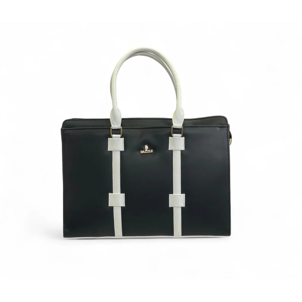 Women's Solid Structured Shoulder Tote Handbag — Black-Cream