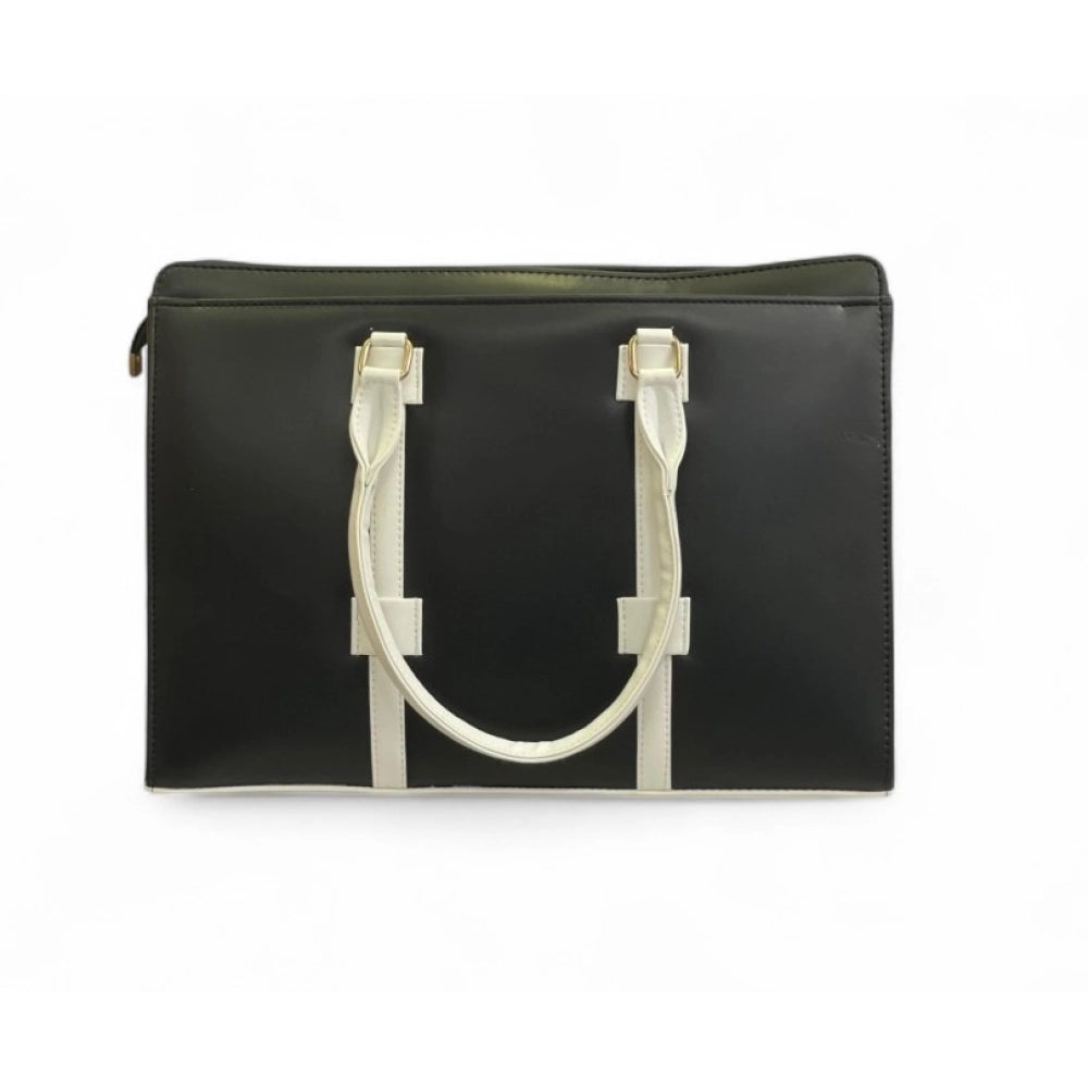 Women's Solid Structured Shoulder Tote Handbag — Black-Cream