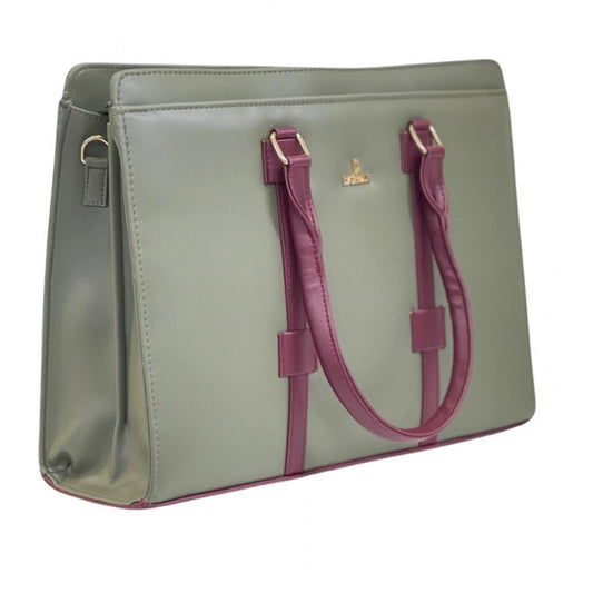 Women's Solid Structured Shoulder Tote Handbag — Sage Green-Burgundy