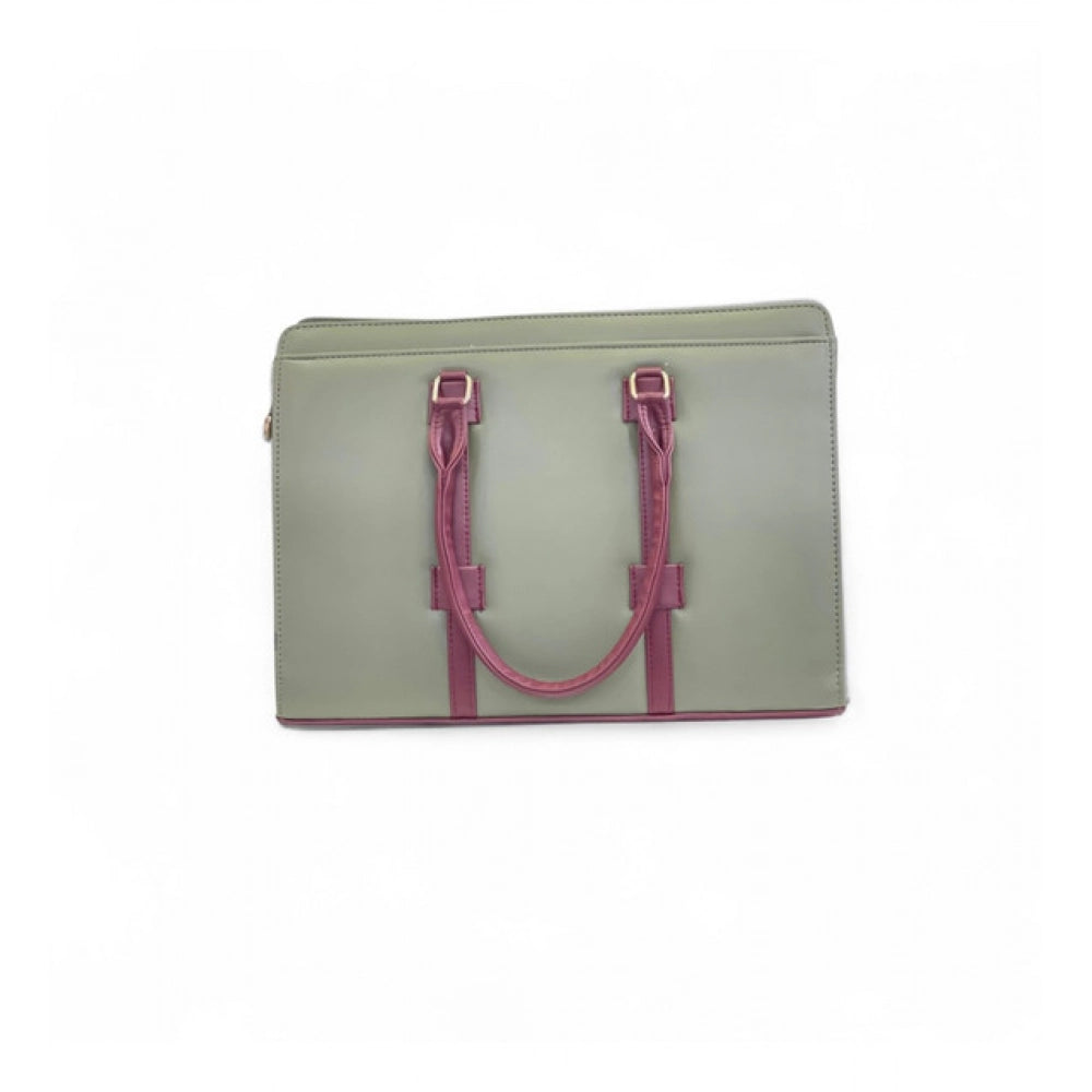 Women's Solid Structured Shoulder Tote Handbag — Sage Green-Burgundy