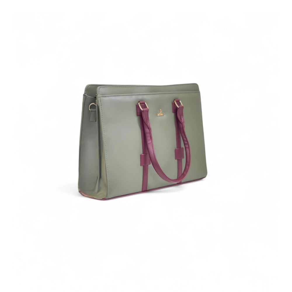 Women's Solid Structured Shoulder Tote Handbag — Sage Green-Burgundy