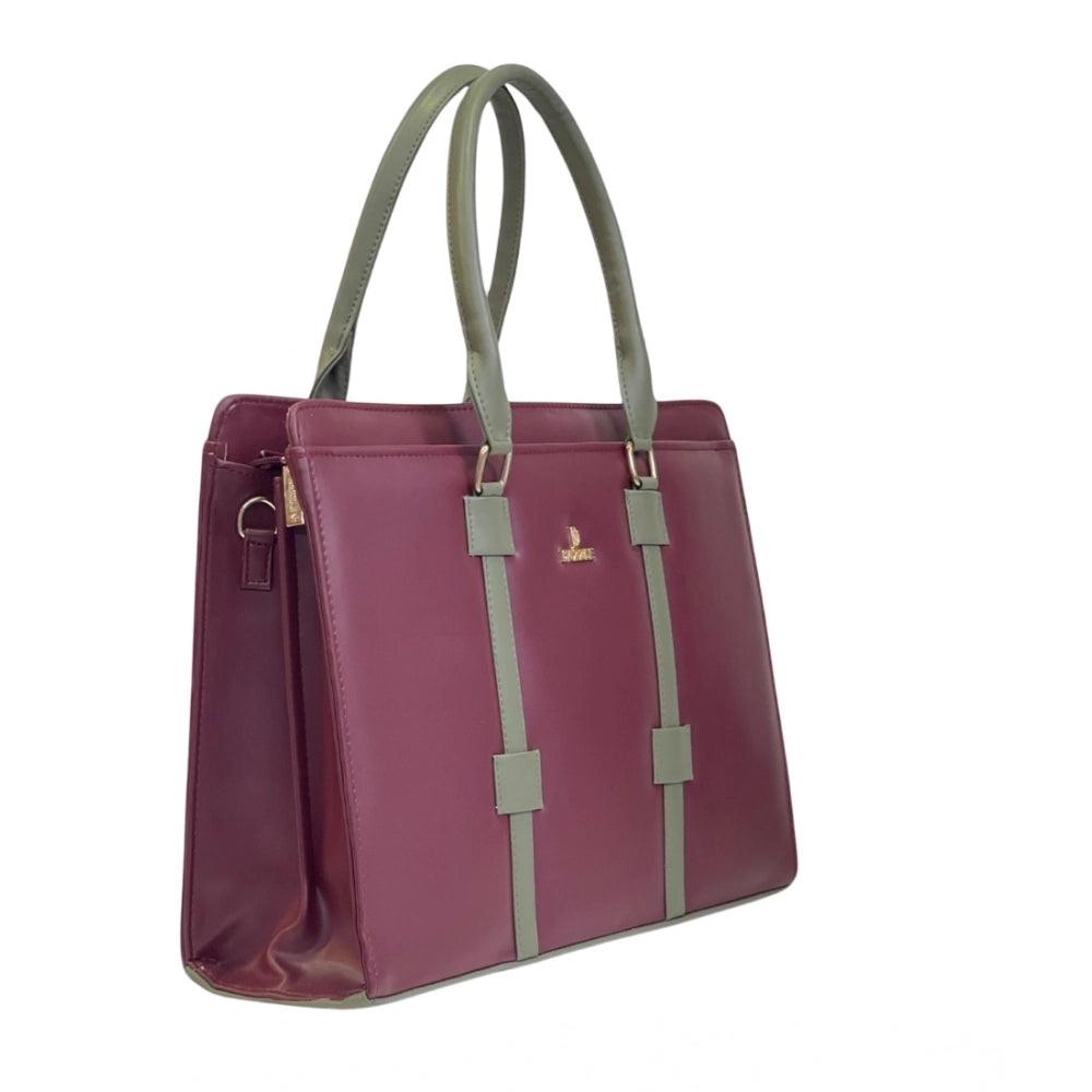 Women's Solid Structured Shoulder Tote Handbag — Burgundy-Gray