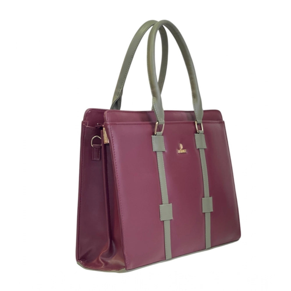 Women's Solid Structured Shoulder Tote Handbag — Burgundy-Gray