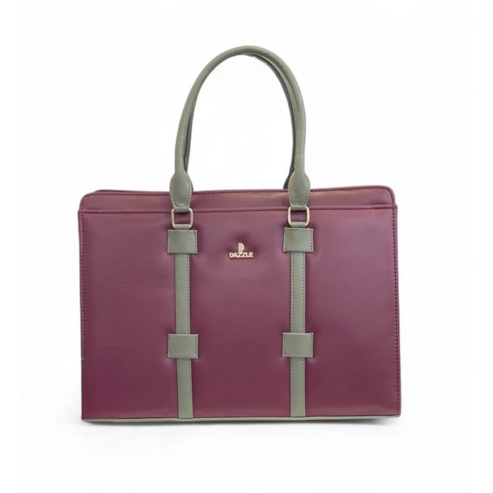 Women's Solid Structured Shoulder Tote Handbag — Burgundy-Gray