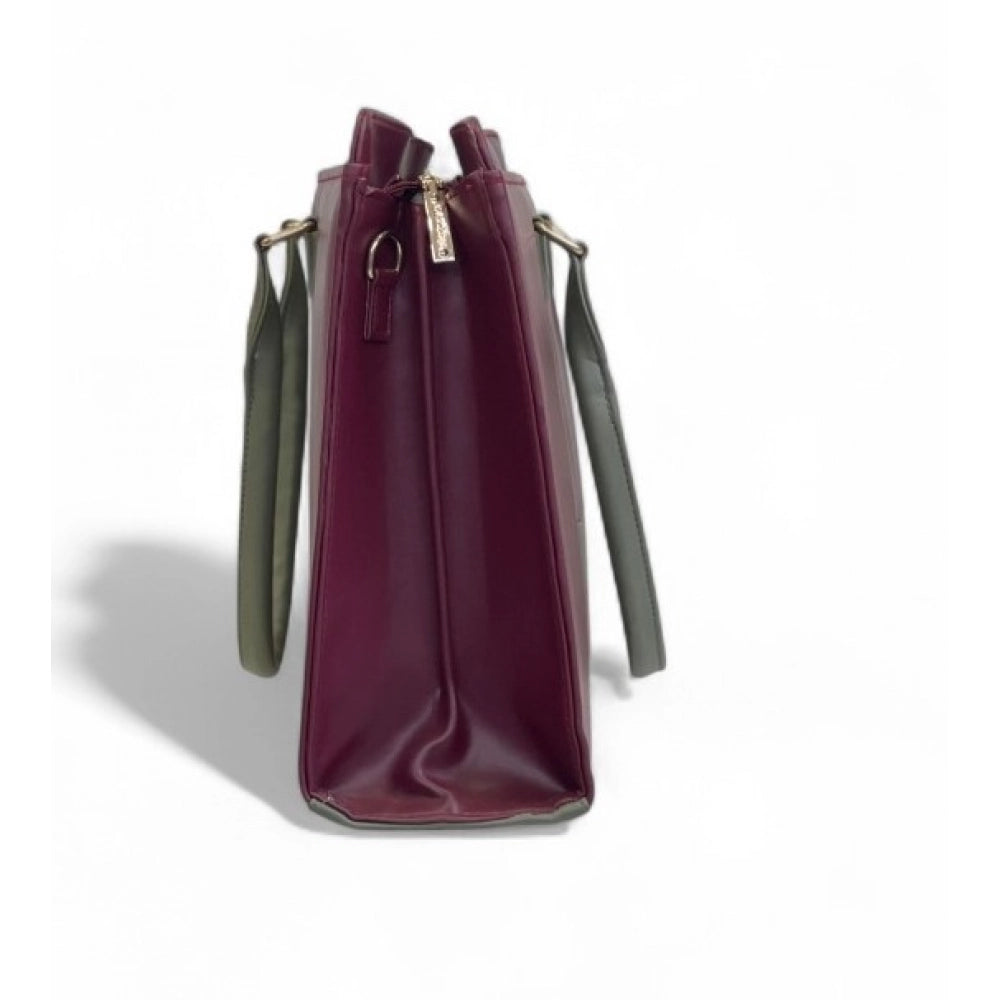 Women's Solid Structured Shoulder Tote Handbag — Burgundy-Gray