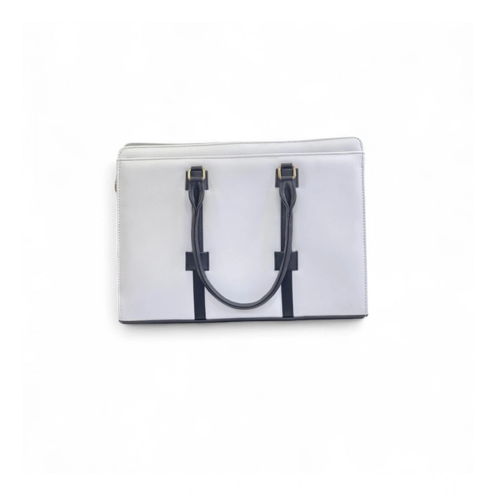 Women's Solid Structured Shoulder Tote Handbag — Cream-Navy Blue