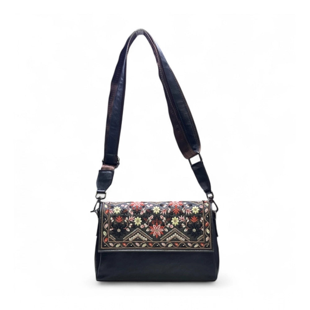Women's Floral Embroidered Crossbody Sling Bag — Black · 2789