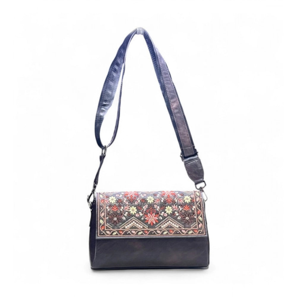 Women's Floral Embroidered Crossbody Sling Bag — Coffee · 2791