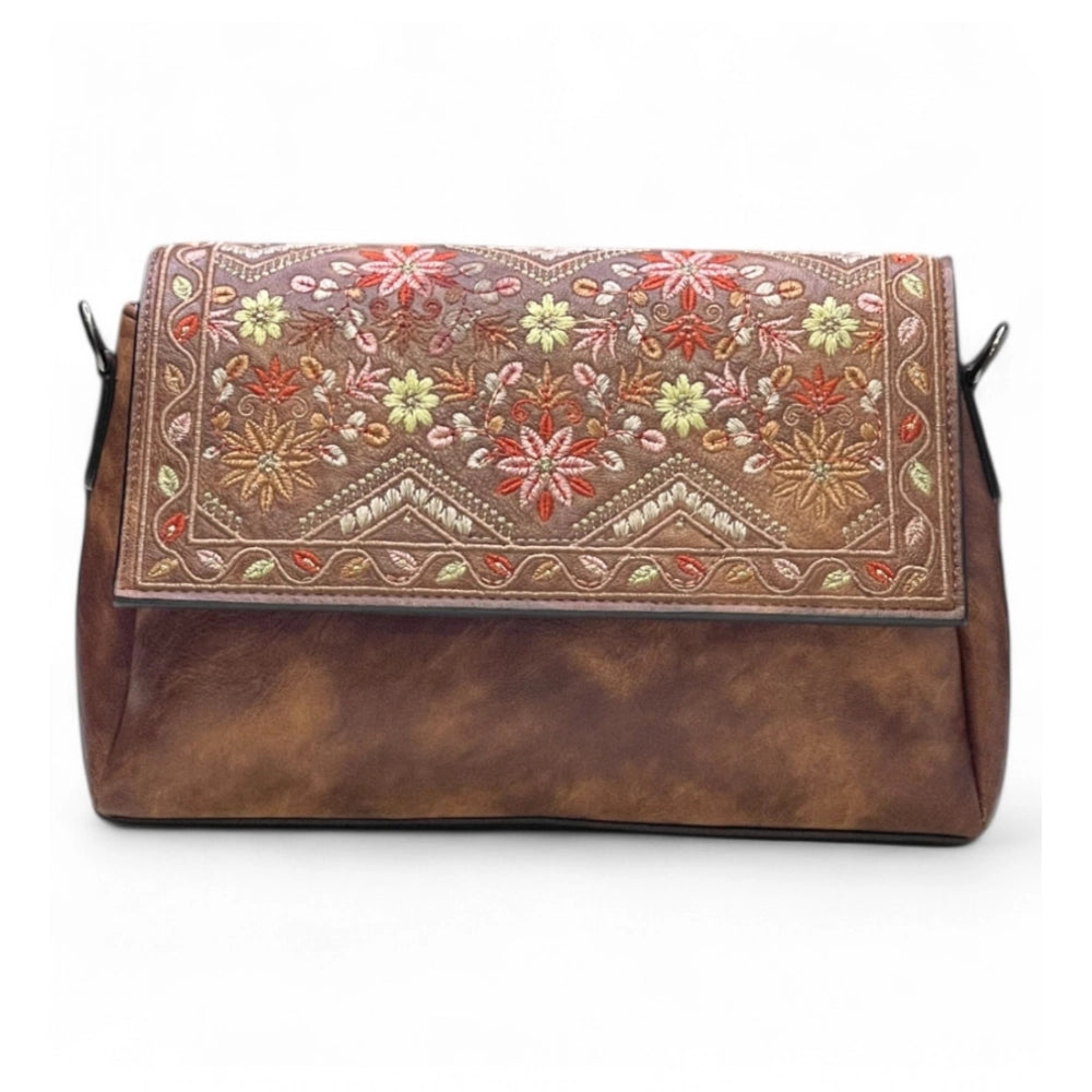 Women's Floral Embroidered Crossbody Sling Bag — Dark Brown · 2792