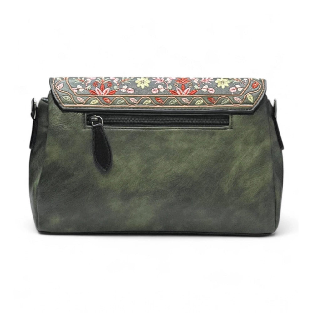 Women's Floral Embroidered Crossbody Sling Bag — Green · 2793
