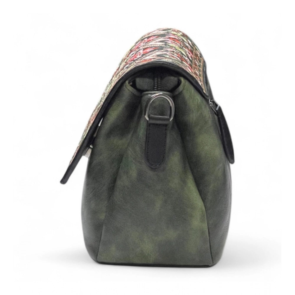 Women's Floral Embroidered Crossbody Sling Bag — Green · 2793