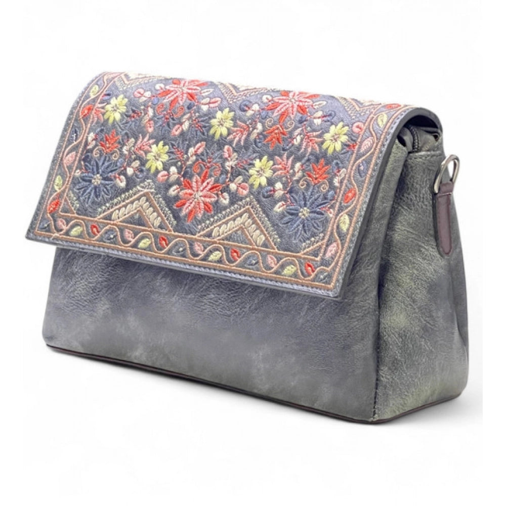 Women's Floral Embroidered Crossbody Sling Bag — Grey · 2794