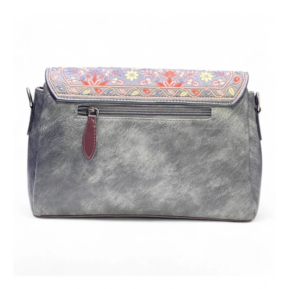 Women's Floral Embroidered Crossbody Sling Bag — Grey · 2794