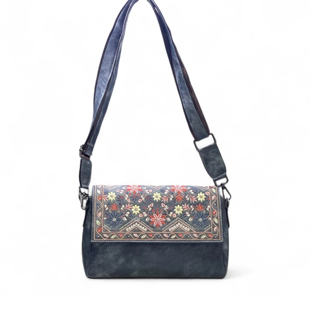 Women's Floral Embroidered Crossbody Sling Bag — Grey · 2794