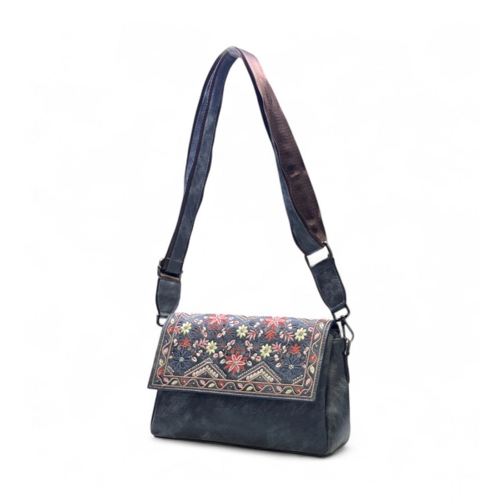 Women's Floral Embroidered Crossbody Sling Bag — Grey · 2794