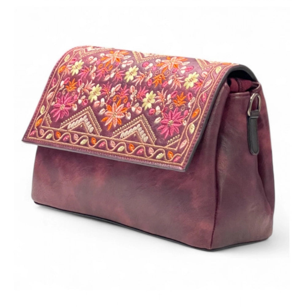 Women's Floral Embroidered Crossbody Sling Bag — Red · 2795