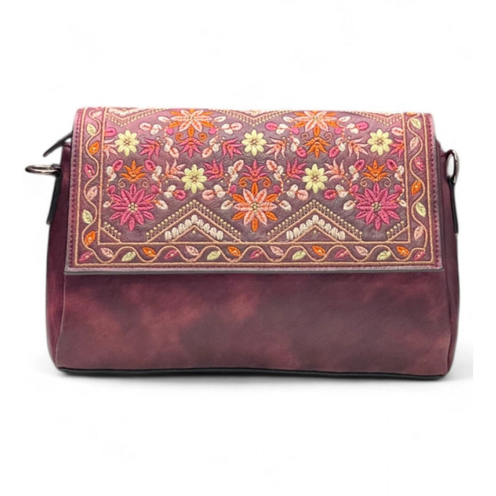 Women's Floral Embroidered Crossbody Sling Bag — Red · 2795