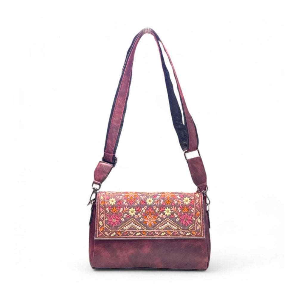 Women's Floral Embroidered Crossbody Sling Bag — Red · 2795