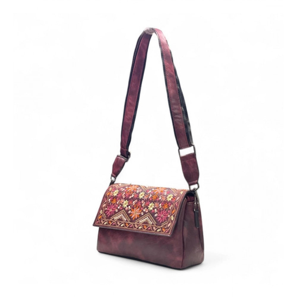 Women's Floral Embroidered Crossbody Sling Bag — Red · 2795