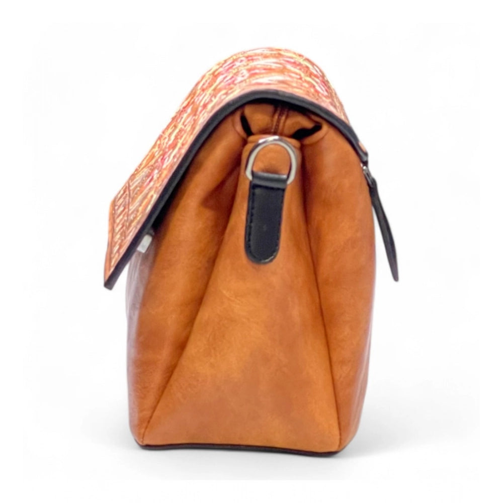 Women's Floral Embroidered Crossbody Sling Bag — Tan · 2796