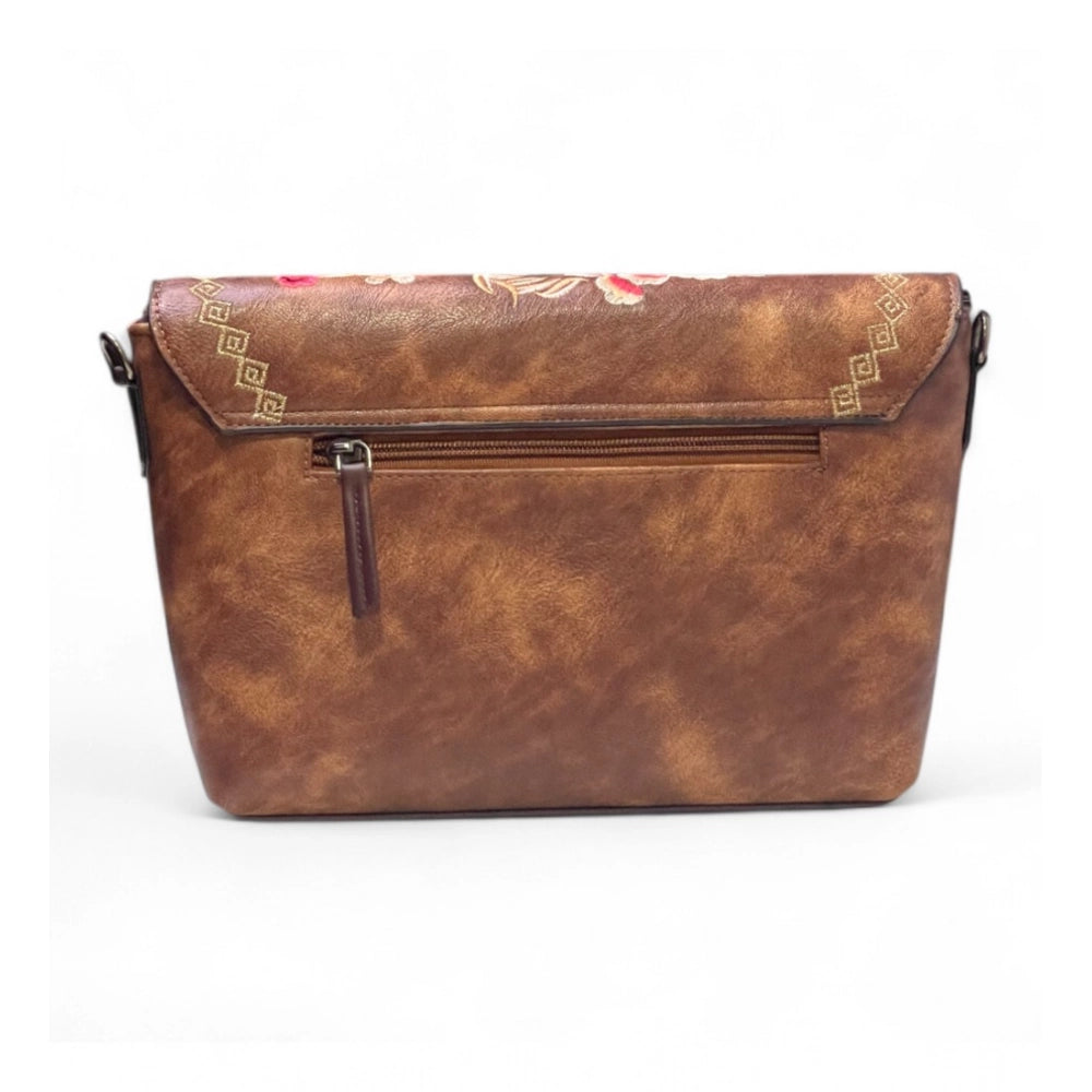 Women's Floral Embroidered Crossbody Sling Bag — Brown · 2798