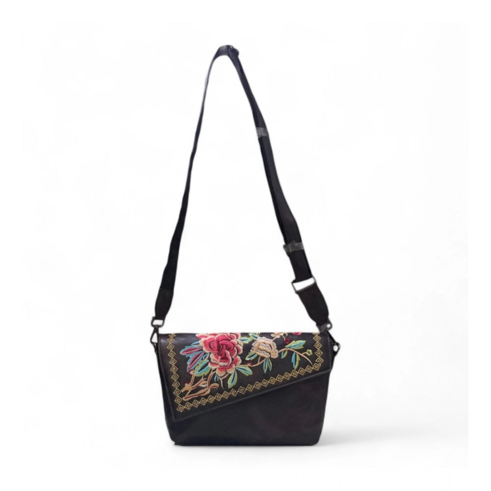 Women's Floral Embroidered Crossbody Sling Bag — Coffee · 2799
