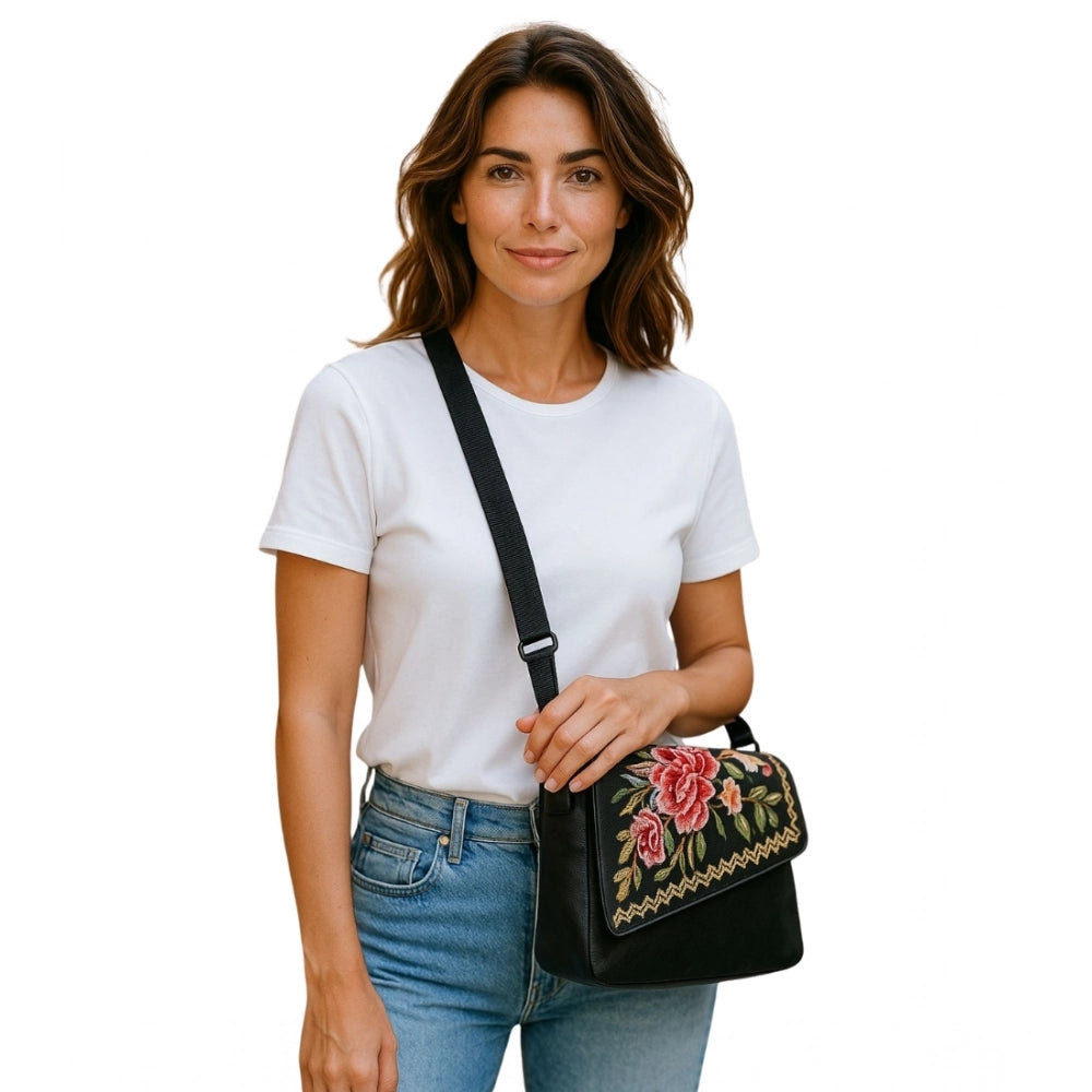 Women's Floral Embroidered Crossbody Sling Bag — Coffee · 2799