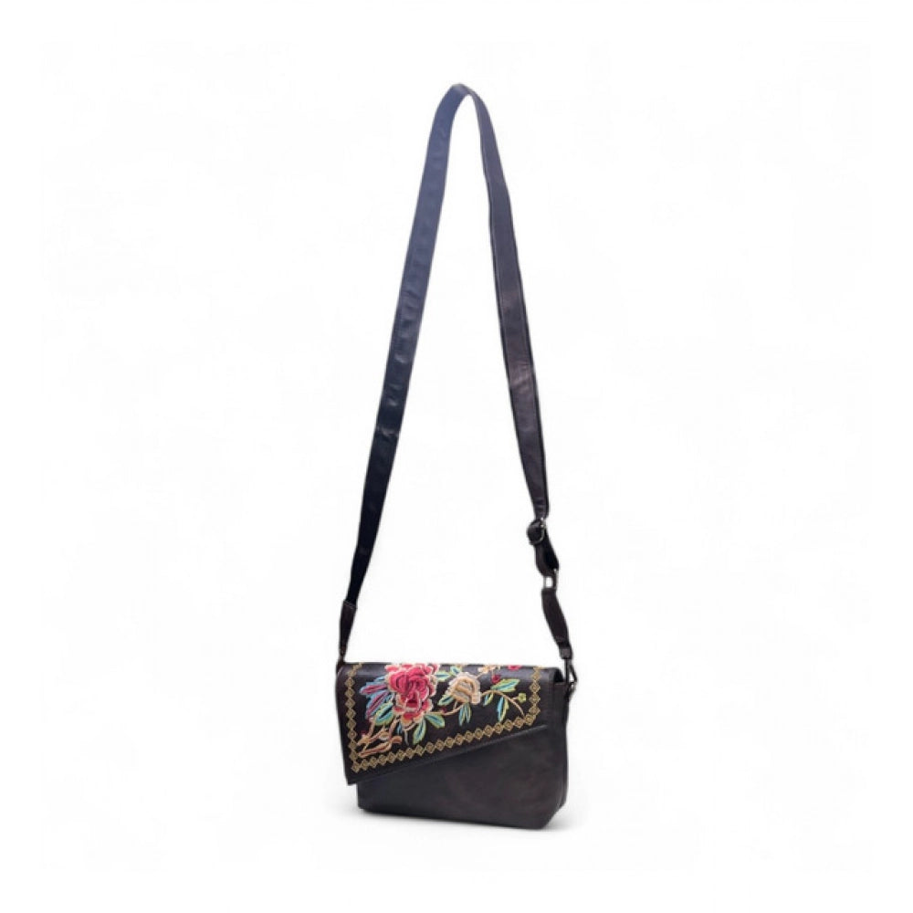 Women's Floral Embroidered Crossbody Sling Bag — Coffee · 2799