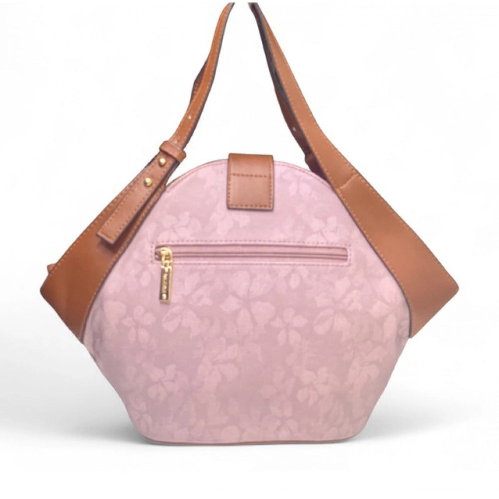 Women's Floral Printed Hexagonal Satchel Handbag — Pink