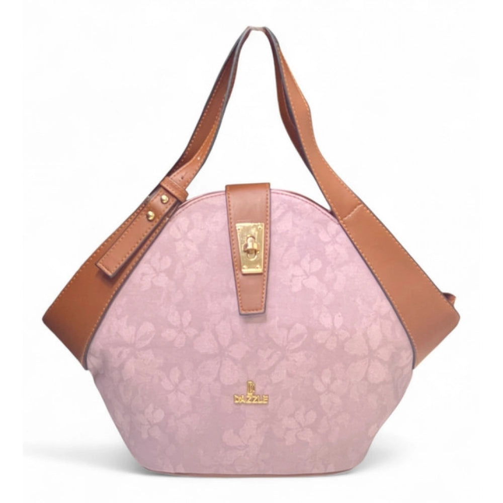 Women's Floral Printed Hexagonal Satchel Handbag — Pink