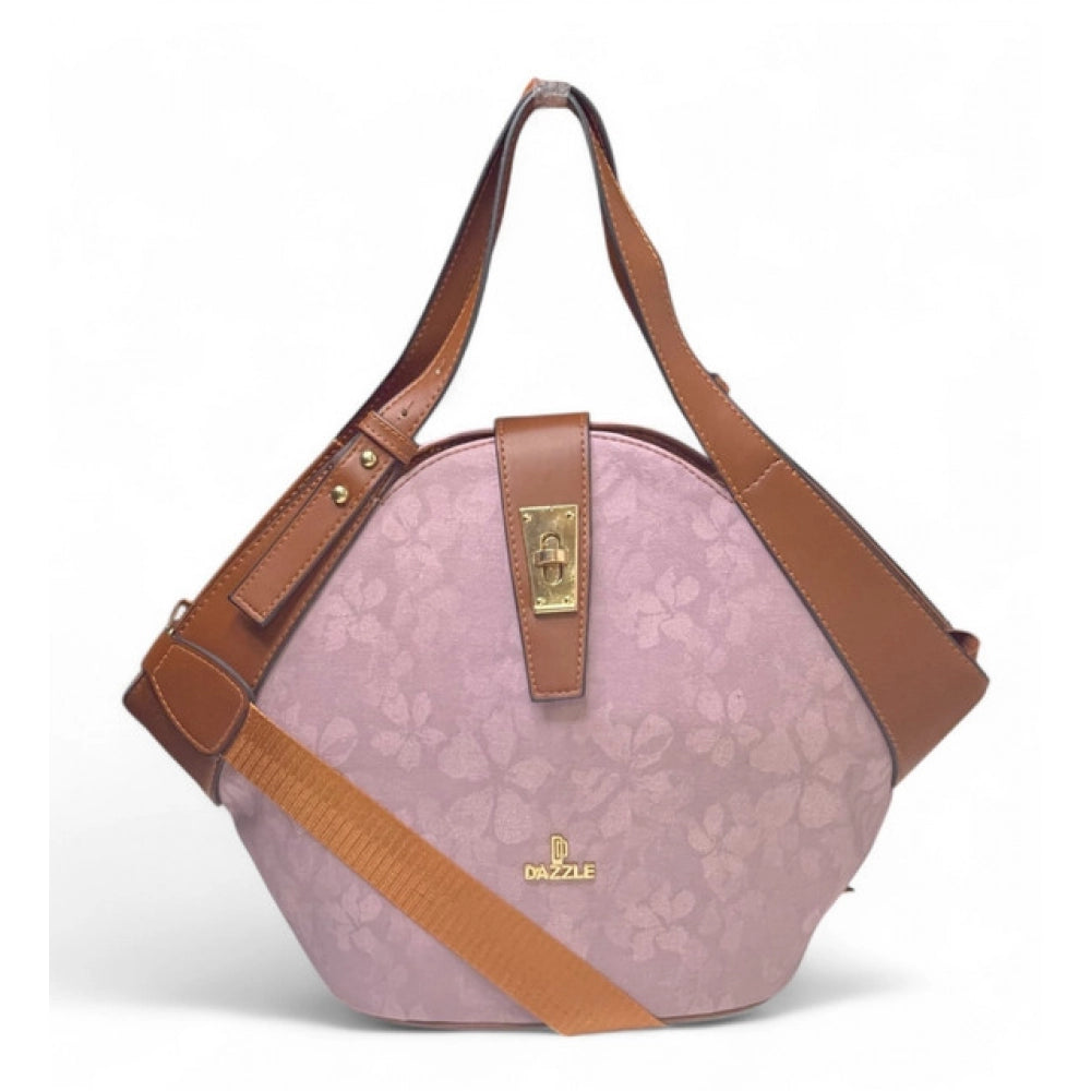 Women's Floral Printed Hexagonal Satchel Handbag — Pink