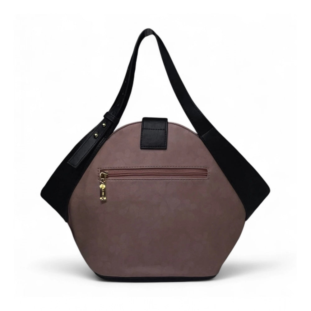 Women's Floral Printed Hexagonal Satchel Handbag — Purple