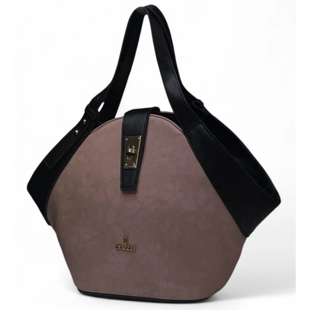 Women's Floral Printed Hexagonal Satchel Handbag — Purple