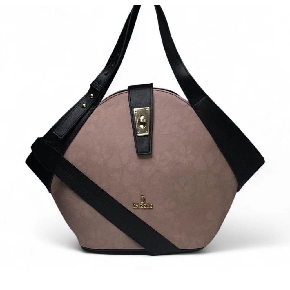 Women's Floral Printed Hexagonal Satchel Handbag — Purple