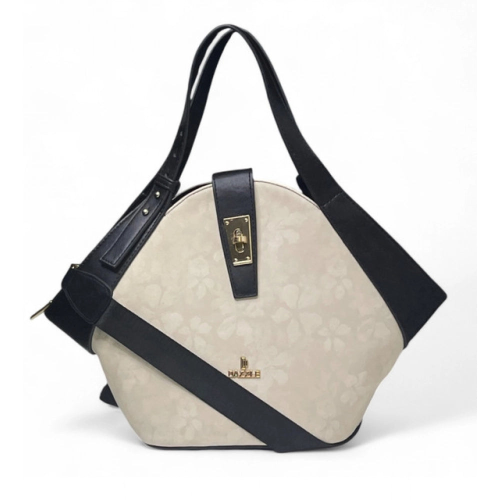 Women's Floral Printed Hexagonal Satchel Handbag — White