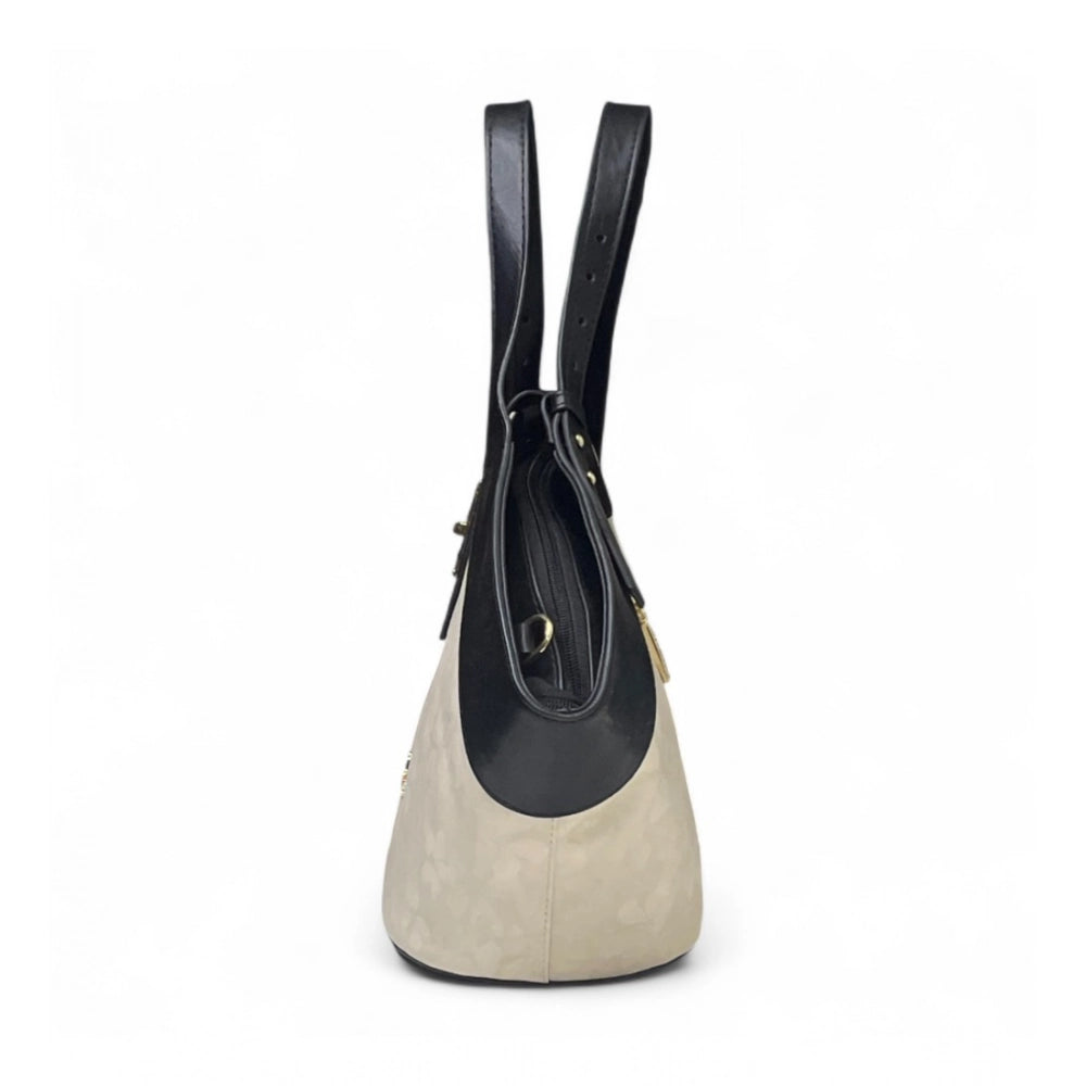 Women's Floral Printed Hexagonal Satchel Handbag — White