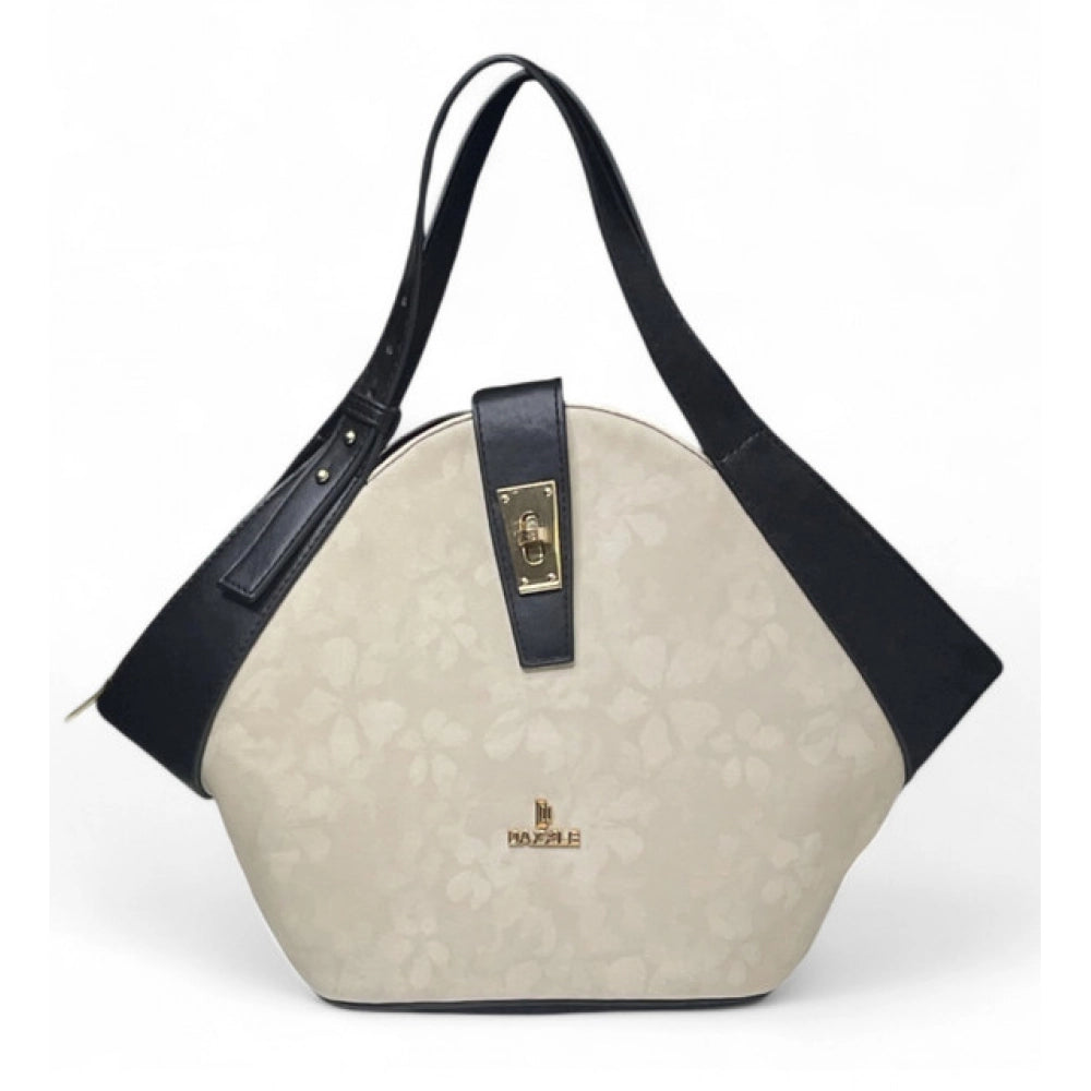 Women's Floral Printed Hexagonal Satchel Handbag — White